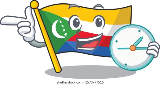 With clock smiling flag comoros cartoon character style