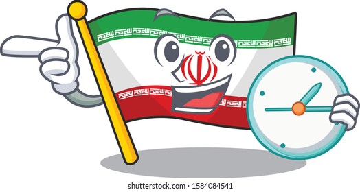 With clock smiling flag iran cartoon character style