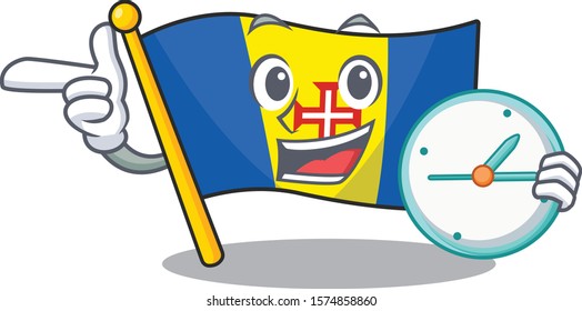 With clock smiling flag madeira cartoon character style