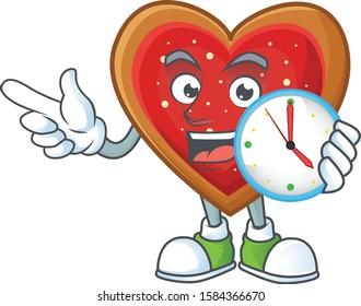 With clock smiling love cookies cartoon mascot style
