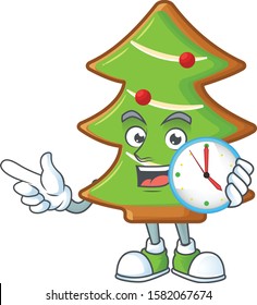 With clock smiling trees cookies cartoon mascot style