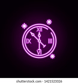 clock snow neon icon. Elements of winter set. Simple icon for websites, web design, mobile app, info graphics