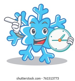 With clock snowflake character cartoon style
