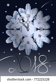  clock snowflake on a dark blue background with stars