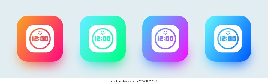 Clock solid icon in square gradient colors. Time signs vector illustration