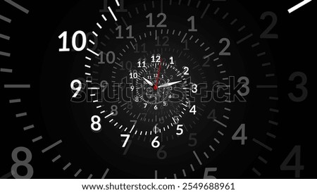 Clock Spiral Dial. Clock in Space. Time Travel Infinity Universe Concept Metaphor. Infinite Time is Flying Fast Future Concept. Timeless. Vector Illustration.