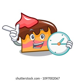 With clock sponge cake character cartoon