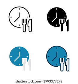 Clock, spoon, knife for eating time Fast delivery, Express delivery Service for apps website for food order concept. Time, food delivery icon. Vector illustration. Design on white background. EPS10