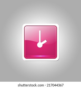 Clock Square Vector Pink Web Icon Button