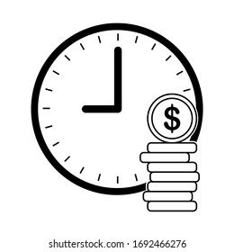 Clock with a stack of coins icon isolate vector illustration. Time is money business financial ideas concept.