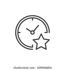 Clock and star outline icon. linear style sign for mobile concept and web design. Best, favorite time simple line vector icon. Symbol, logo illustration. Pixel perfect vector graphics