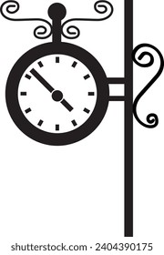Clock at station icon. Train station clock sign. Vintage street numeral clock symbol. flat style.