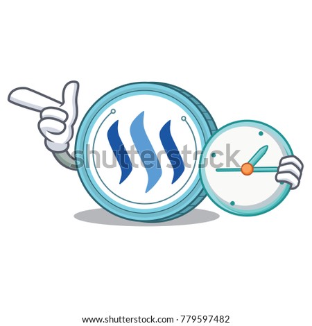 With clock Steem coin character cartoon