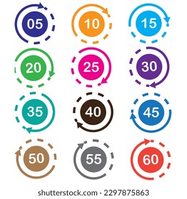 Clock. Stopwatch Icon Vector Image Illustration. Minutes Icons