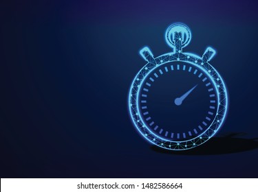 clock or stopwatch. pocket watch on a dark blue background. clockwork pocket watch. Abstract Low poly Wireframe mesh design. Vector illustration. 