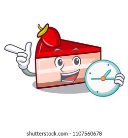 With clock strawberry cake character cartoon
