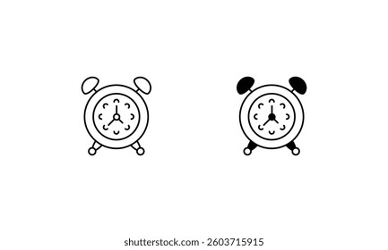 Clock Striking Midnight icon set line and glyph vector illustration