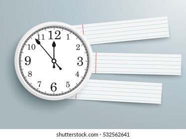 Clock with striped lines on the gray background. Eps 10 vector file.