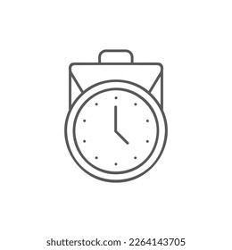 Clock with suitcase, working hours lineal icon. Time management symbol design.