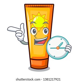 With clock sun cream isolated in the character
