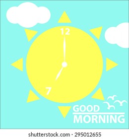 clock in sun / Good morning / flat design,vector
