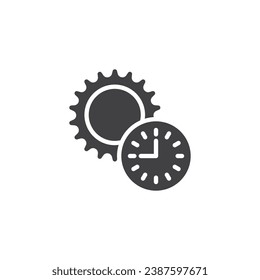 Clock and sun vector icon. filled flat sign for mobile concept and web design. Morning time glyph icon. Symbol, logo illustration. Vector graphics
