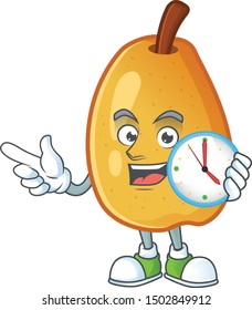 With clock sweet fragrant pear cartoon on white background