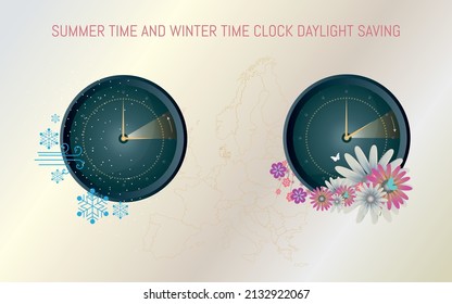 Clock switch to summer time and to winter time vector.Illustration EPS10

