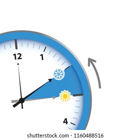 clock switch to winter time sun and snowflake vector illustration EPS10