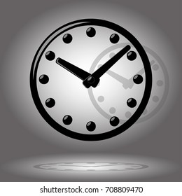 Clock symbol with 2 shadows, on the wall and under the clock
