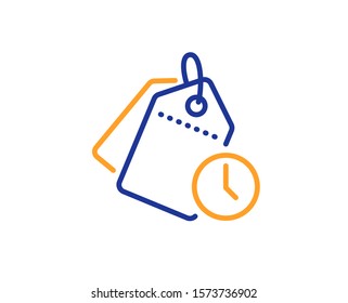Clock tags sign. Time management line icon. Watch symbol. Colorful outline concept. Blue and orange thin line time management icon. Vector