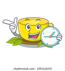 With clock tea turmeric in the cartoon glasses