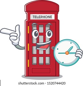 With clock telephone booth on the roadside character