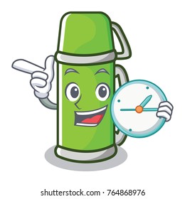 With clock thermos character cartoon style