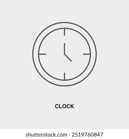 Clock thin line icon or logo. Symbol or sign on airline or travel app theme. Vector line illustration.