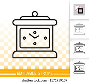 Clock thin line icon. Outline web sign of alarm. Watch linear pictogram with different stroke width. Simple vector symbol, transparent background. Design alarm clock editable stroke icon without fill