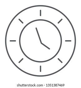 Clock thin line icon, watch and hour, time sign, vector graphics, a linear pattern on a white background, eps 10.