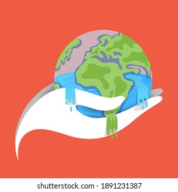 The clock is ticking. Melting world showing global warming.Melting world. Concept global warming, take care world ,vector illustration. Melting earth, concept of global warming, 