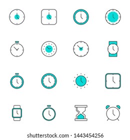 clock, time, alarm, watch filled line icons set. simple creative filled line blue icons set vector illustration