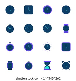 clock, time, alarm, watch flat icons set. simple creative flat blue icons set vector illustration
