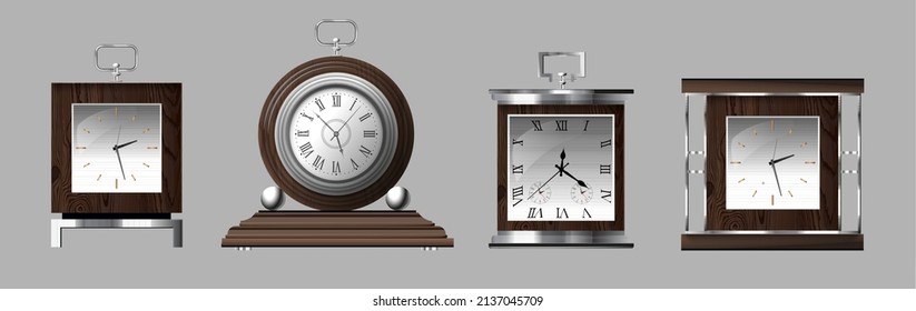 Antiguo vintage antiguo clásico antiguo retro tradicional. Conjunto de anticuados diseños realistas de relojes en detalle. Vector Premium