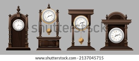 Clock time antique vintage ancient classic old traditional retro. Set of antique old realistic clocks design in detail. Premium Vector