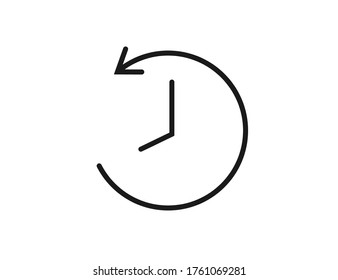 Clock time with arrow icon. Timer watch. Simple countdown symbol in flat design. Isolated stopwatch in circle. Linear watch graphic. Speed sign. Vector EPS 10.