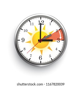 A clock for a time change to a standard time hanging on the beech tree. Eps 10 vector file.