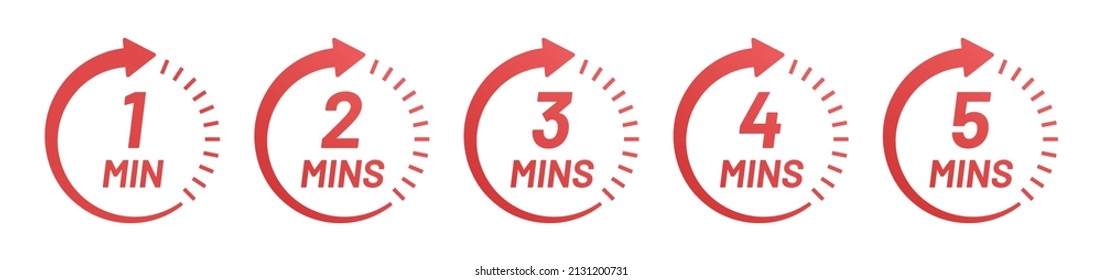 Clock Time Circle From 1 Minutes To 5 Minutes Icon Set. Countdown Symbol