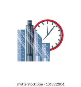 clock time with cityscape