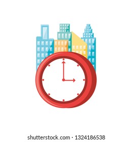 clock time with cityscape isolated icon