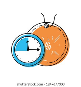 clock time with commercial tag hanging