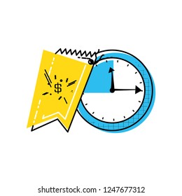 clock time with commercial tag hanging