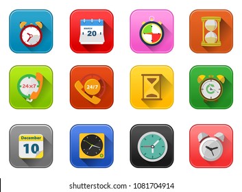 clock Time and event Icons, vector alarm timer illustration - 24 hour sign and symbols